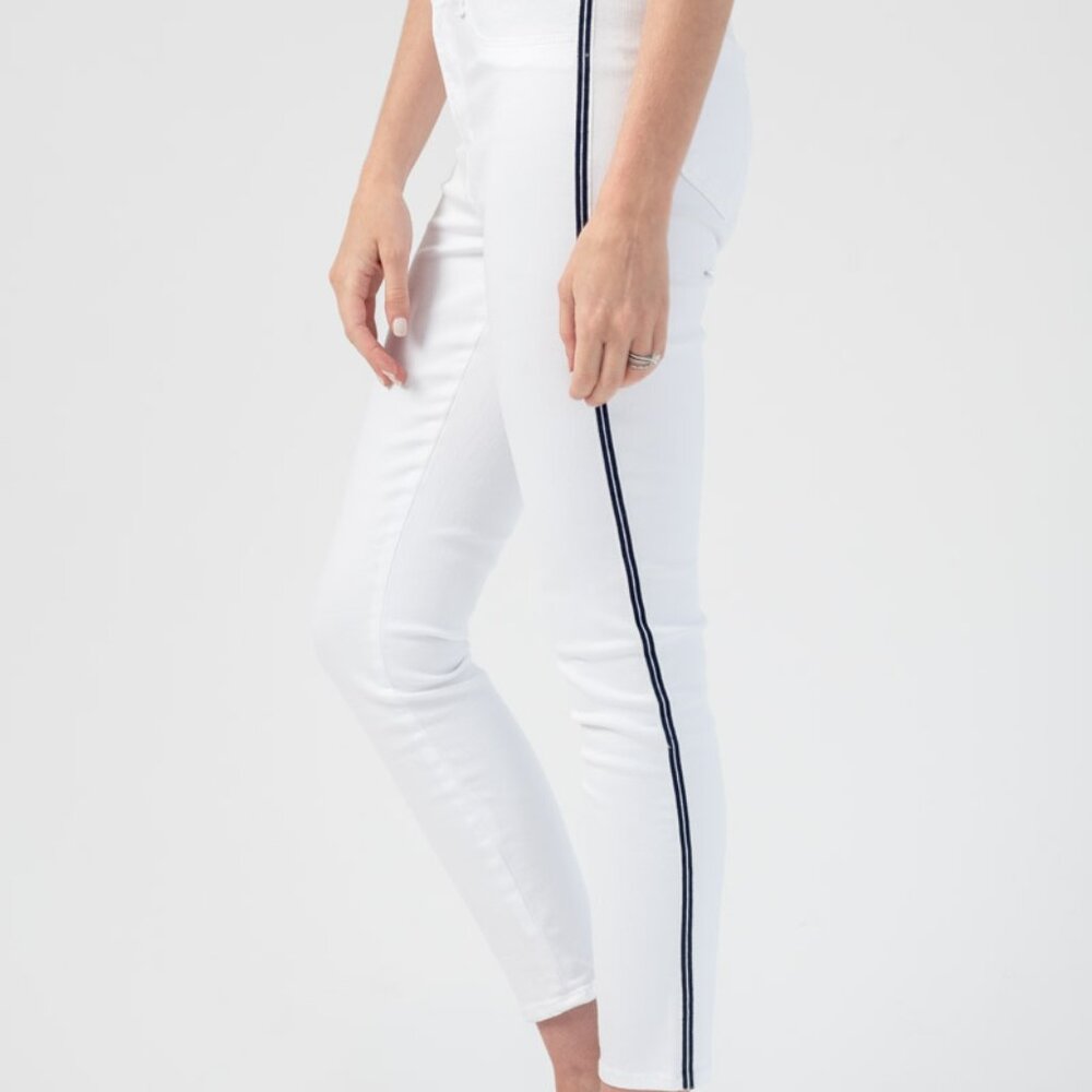 L'AGENCE Margot High Rise Nautical Stripe Jean in Blanc - Picture 2 of 5